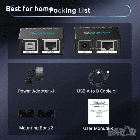 HDMI KVM Екстендер 60м през LAN (Cat5e/6) – 1080P с USB, снимка 3 - Кабели и адаптери - 53165094