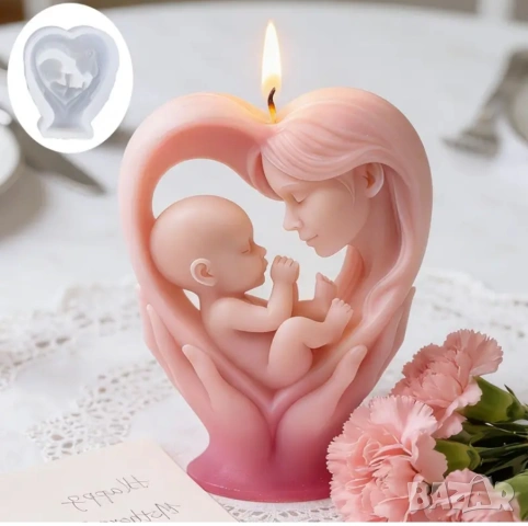 Молд майка с дете в рамка сърце, снимка 2 - Форми - 53733528