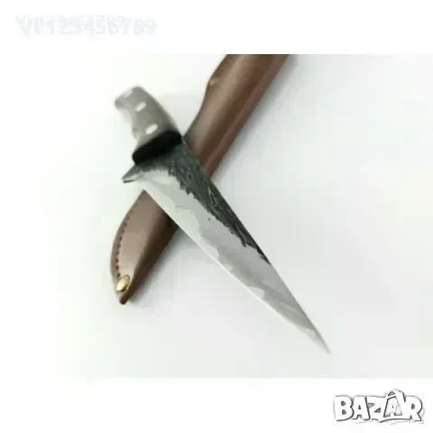 Ловен,ръчно кован нож 5Cr15Mov, кожен калъф, 140х275 мм