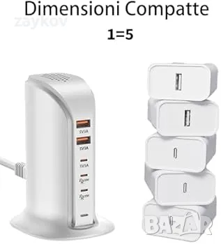 зарядно за мобилен телефон WUKUR 5-портово USB C зарядно устройство, 55W, снимка 2 - Друга електроника - 47321640