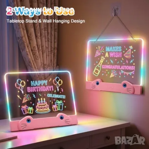 Нова LED светеща дъска за рисуване 16", 7 маркера, Type-C, подарък за деца, снимка 4 - Образователни игри - 56009568