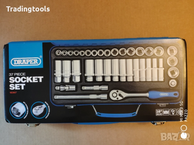 DRAPER гедоре /гидория 3/8 37части вложки камъни комплект метална кутия, снимка 7 - Гедорета - 52864176