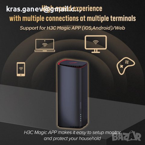 H3C Magic BX54 WLAN рутер Безжичен рутер 512MB памет WiFi 6 рутер, 574 Mbit/s 2.4GHz, 4804Mbit/s 5GH, снимка 7 - Рутери - 44237557