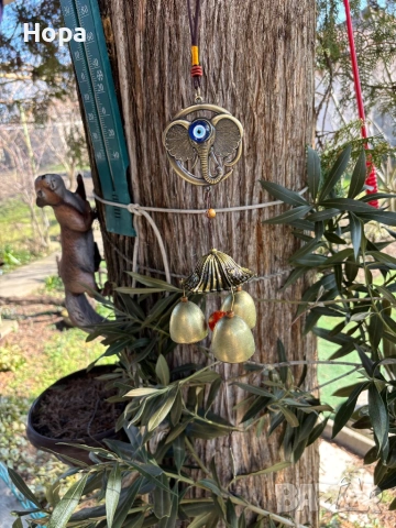 Метален вятърен звънец със слонче и окото на Назар, снимка 4 - Декорация за дома - 53663807