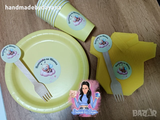 Украса за бебешка погача на тема '' Пчеличка - жълто '' , снимка 7 - Други - 51373226