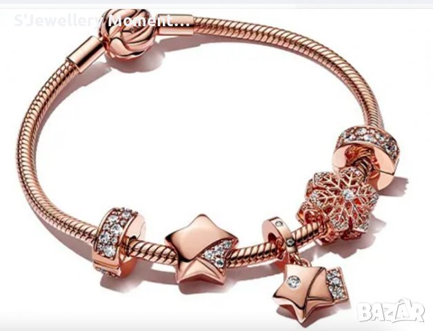 Сребърен талисман Пандора/ Pandora 925 Rose Gold Star, снимка 2 - Гривни - 39466358