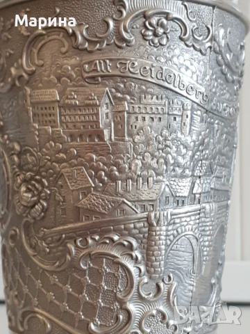 Немска  голяма чаша за вино от калай, 350 мл. Antik*Vintage #15, снимка 4 - Антикварни и старинни предмети - 47482873