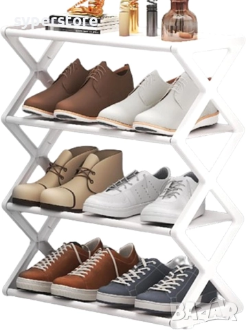 Стелаж за обувки до 8 чифта висок Digital One SP01128. етажерка за обувки, 4 нива бяла