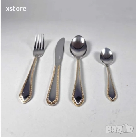 Комплект прибори за хранене Bohmann, Неръждаема стомана, 24 бр., Инокс със златист кант, снимка 9 - Прибори за хранене, готвене и сервиране - 52700105