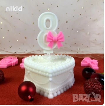 Цифра 8 с панделка силиконов молд форма фондан гипс шоколад близалки свещ декор Март, снимка 2 - Форми - 44615684