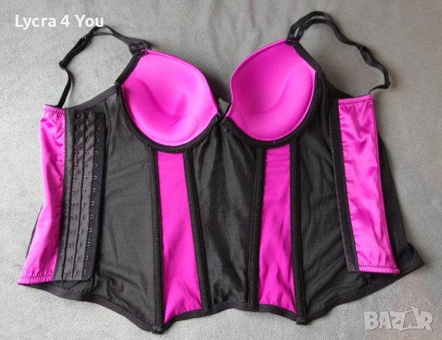 75B Mister*Lady цикламен сатенен корсет с черен тюл, снимка 6 - Корсети, бюстиета, топове - 41914691