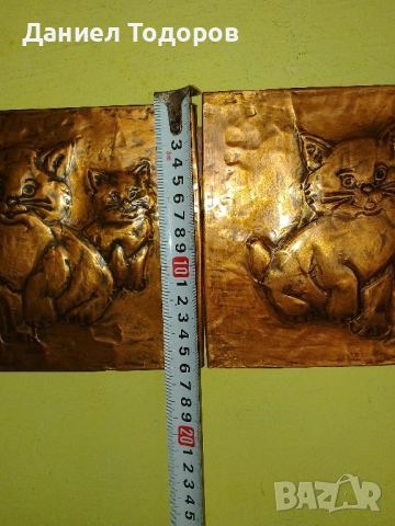 Стара Медна Декоративна Картина , Медно Пано - Котенца , снимка 7 - Картини - 51674292