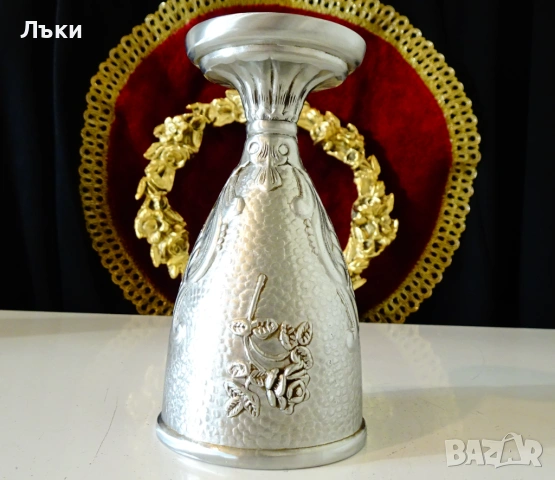 Калаен бокал,чаша за вино,роза,орнаменти Art Deco. , снимка 7 - Антикварни и старинни предмети - 53650285