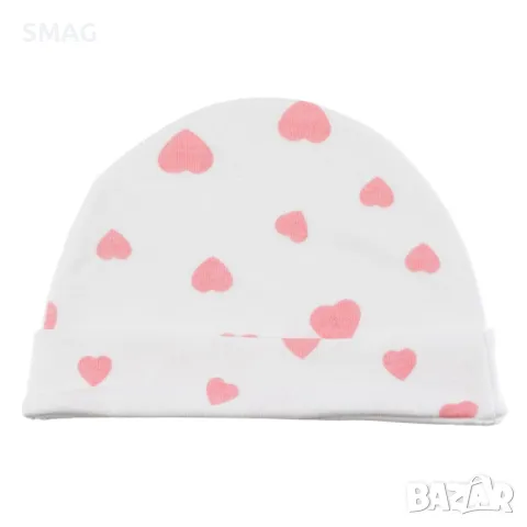 Бебешка памучна шапка бели розови сърца 0+ S_1238349