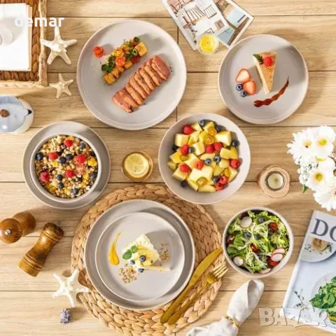 Комплект 6 каменинови чинии vancasso Playa, 26 см, сиви, снимка 6 - Чинии - 55945910