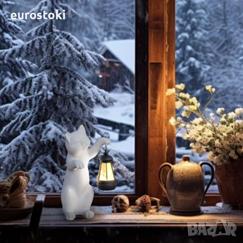 Статуя на котка от смола със соларен фенер - външни и вътрешни декорации, статуи с фенери за градина, снимка 6 - Градински мебели, декорация  - 52484990