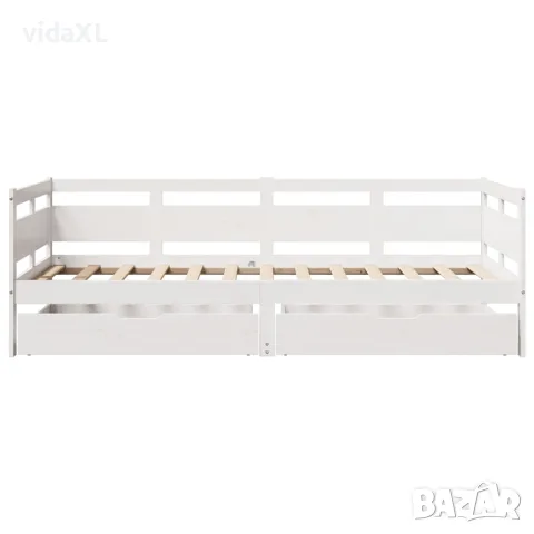 vidaXL Дневно легло с чекмеджета без матрак бял 90x190 см дърво масив, снимка 4 - Спални и легла - 56146958