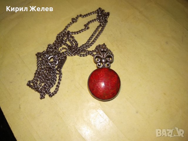 АВТОРСКО СРЕБЪРНО АР ДЕКО КОЛИЕ СРЕБРО 925 Част От КОМПЛЕКТ с ШЛИФОВАН НАТУРАЛЕН ЧЕРВЕН КОРАЛ 34618, снимка 6 - Колиета, медальони, синджири - 39569186