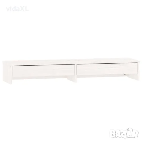 vidaXL Поставка за монитор, бяла, 100x27x15 см, бор масив