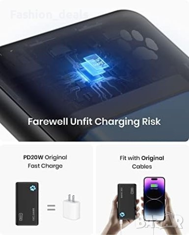 Ново Преносимо зарядно устройство 10000mAh 22,5W PowerBank USB C , снимка 3 - Външни батерии - 41652303