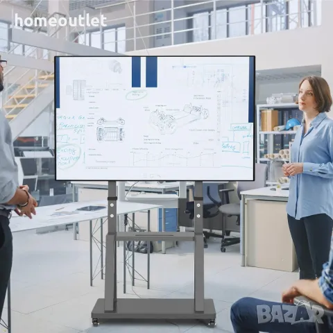 ПРОМОЦИЯ Мобилна стойка за телевизор с рафтове за съхранение на 2 нива UNHO U-990A, снимка 5 - Стойки, 3D очила, аксесоари - 50190717