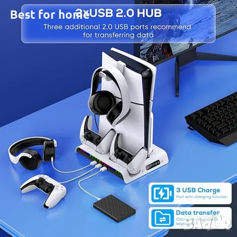 FYOUNG Вертикална охлаждаща стойк за зареждане  PlayStation 5 Slim, снимка 2 - Аксесоари - 50105561