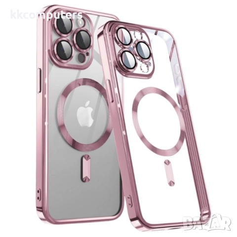 Силиконов кейс bSmart Chrome Magsafe с протектори за камерите и Протектор За iPhone 16 Pro (6.3), Ро