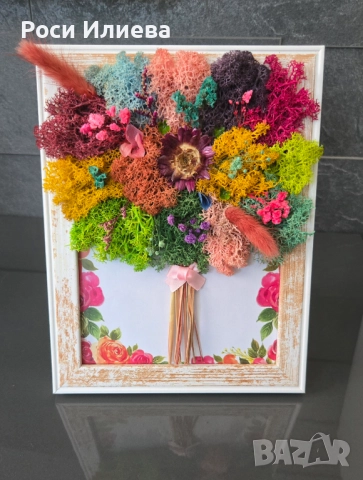 Красива картина букет за всеки повод декориран с естествен скандинавски мъх, снимка 9 - Картини - 49324129