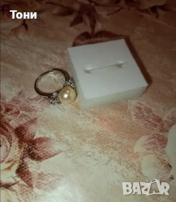 Сребърен Дамски Пръстен с Перла и Цирконий Нов , снимка 2 - Пръстени - 53434720