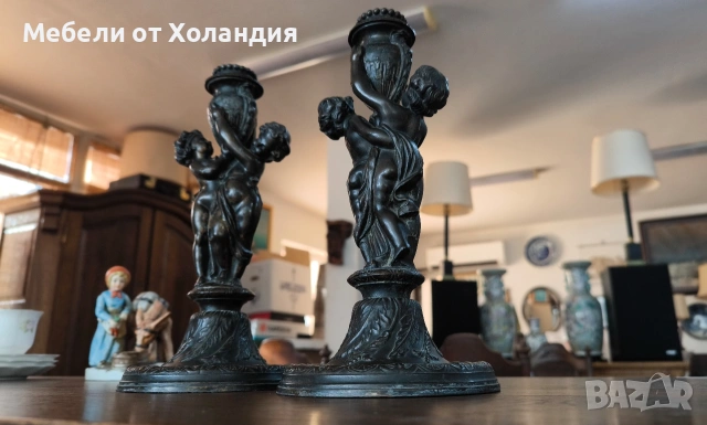 двойка антикварни бронзови свещници, снимка 11 - Антикварни и старинни предмети - 53561921