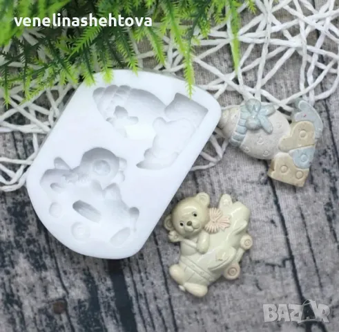 Мече със самолет шише с надпис baby Силиконов молд фондан за украса на торта шоколад , снимка 2 - Форми - 49999014