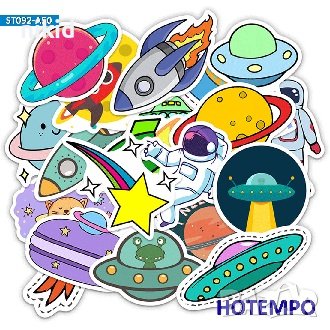 50 бр Космос планети ракета космически самозалепващи лепенки стикери за украса декор картонена торта, снимка 5 - Други - 41717465