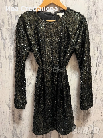 Нова зеленикав черен отенък  блестяща празнична парти официална коктейлна рокля пайети, снимка 2 - Рокли - 52631587