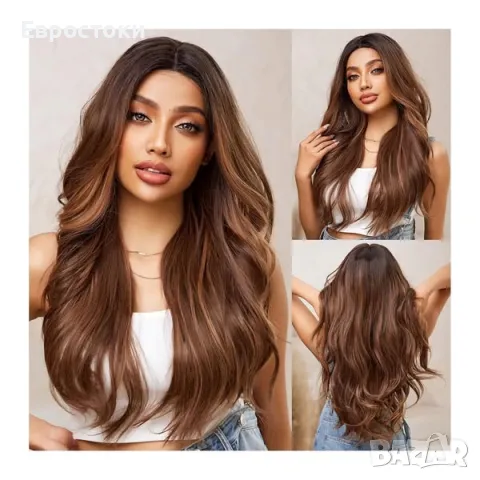 Перука Shining Yourself BL66084-1 медно кафява дълга синтетична перука за жени, лека вълниста 