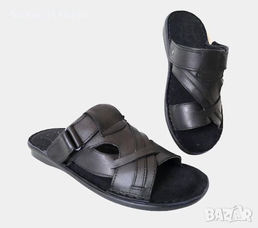 Габровски от ЕСТЕСТВЕНА кожа мъжки чехли / сандали (код 109) - 44лв, снимка 4 - Мъжки чехли - 50878880