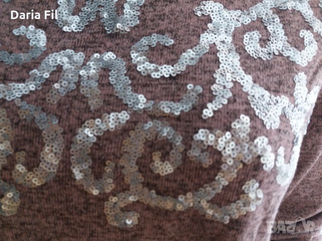 Блуза в розово-сив меланж със сребристи пайети - 3ХЛ размер , снимка 4 - Блузи с дълъг ръкав и пуловери - 34498852