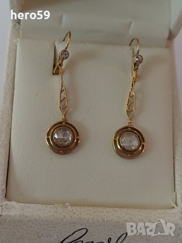 Стари златни дамски обеци с диаманти/Царска Русия,злато проба 56/14 карата, снимка 1 - Обеци - 38825086