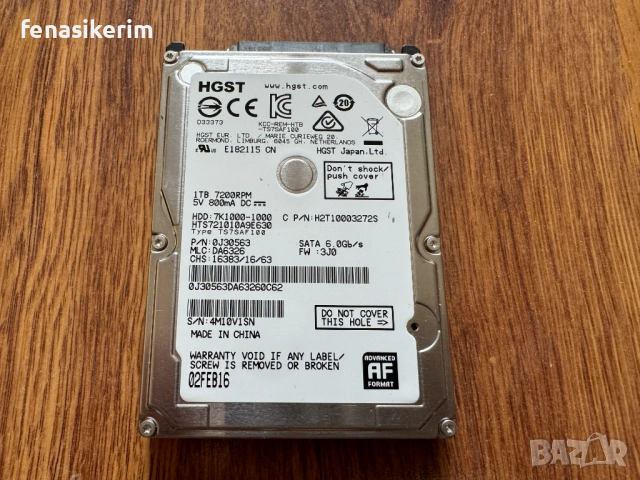 1000GB 1TB HDD 7200rpm Твърд диск за лаптоп 2.5' Sata 3 Отличен без лоши сектори