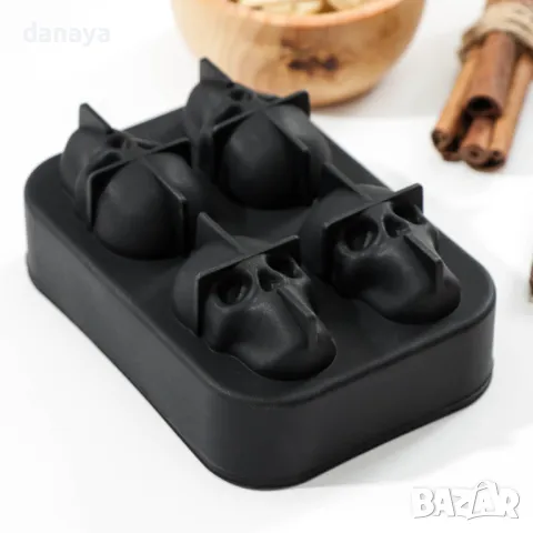 5690 Силиконова форма за лед Черепи, 4 гнезда, снимка 3 - Форми - 48907996