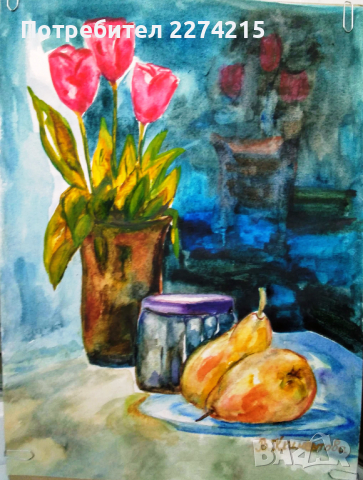 Натюрморт „Лалета и круши”, снимка 3 - Картини - 36241917