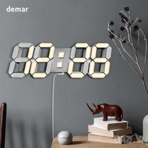 COVERY Цифров стенен часовник - 3D LED с аларма, дистанционно, снимка 2 - Стенни часовници - 42088589