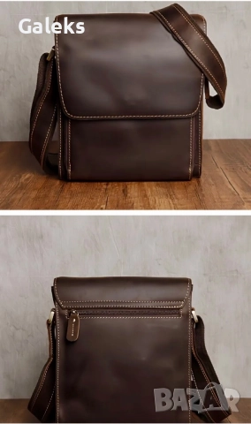 Луксозна кожена чанта за през рамо/ Кавалер • Кафява Crazy Horse естест. кожа!!, снимка 12 - Чанти - 50309158