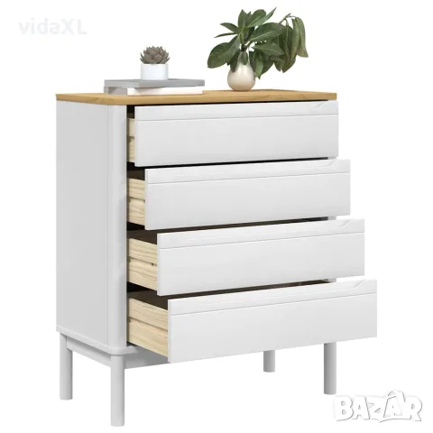 vidaXL Скрин FLORO, бял, бор масив, снимка 4 - Скринове - 56147405