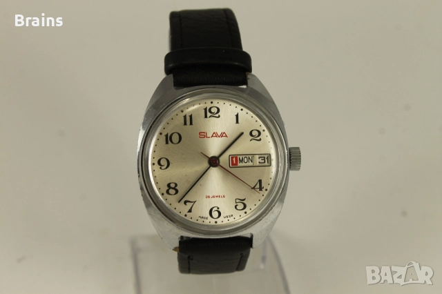 Руски Ръчен Часовник SLAVA Червен Надпис 2628 Със 26 Камъка, снимка 2 - Мъжки - 51772993