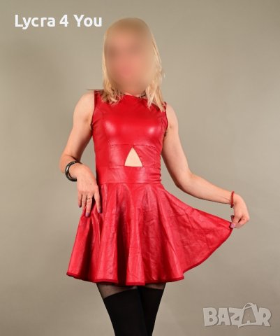 S червена кожена рокля с забележка, снимка 6 - Рокли - 42217909