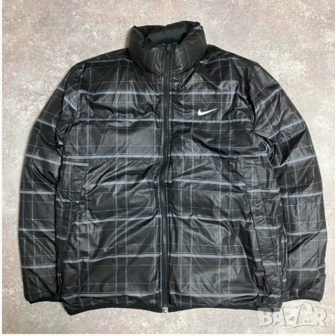 NIKE Двустранно пухено яке черно, карирано, дебело, , размер М, снимка 2 - Якета - 52417618