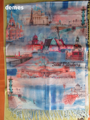 Фин двулицев шал с принт кашмир и вълна от Сант Петербург,Русия, снимка 6 - Шалове - 52298501