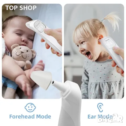 Berrcom термометър за чело и уши за възрастни и деца, цифров инфрачервен,Безконтактен,LED дисплей, снимка 2 - Маши за коса - 49105337
