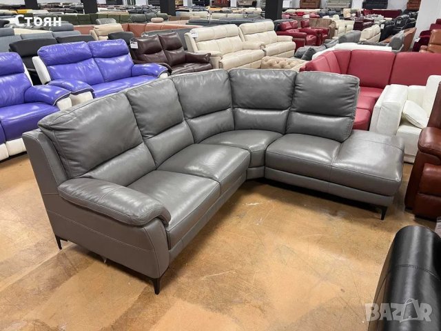ПРОМОЦИЯ!!! Сив ъглов кожен диван "Lucca", снимка 1