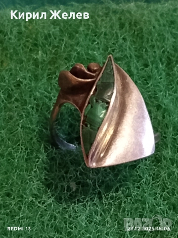 Сребърен авторски пръстен с МАЛАХИТ Арт бижу майсторска ръчна изработка 24651, снимка 4 - Пръстени - 52884560